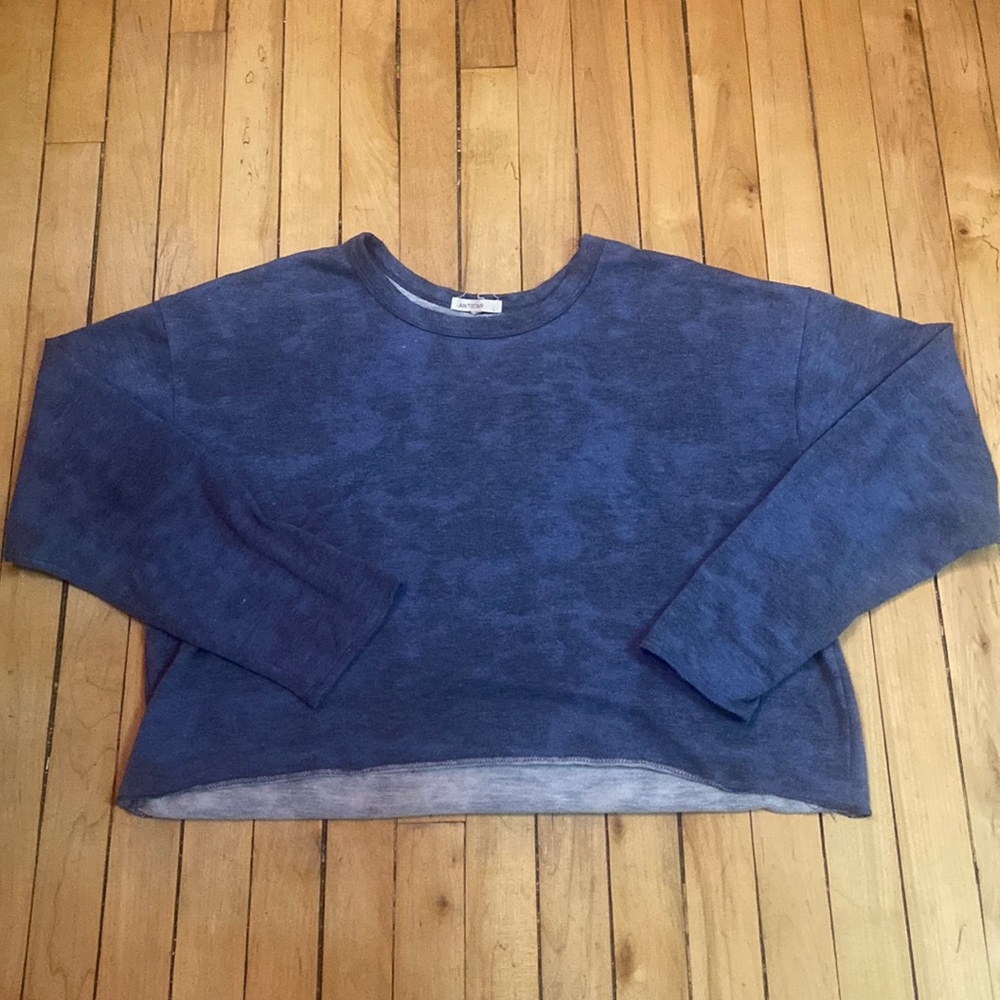 Blue cropped french terry long sleeve top crewneck L Antistar